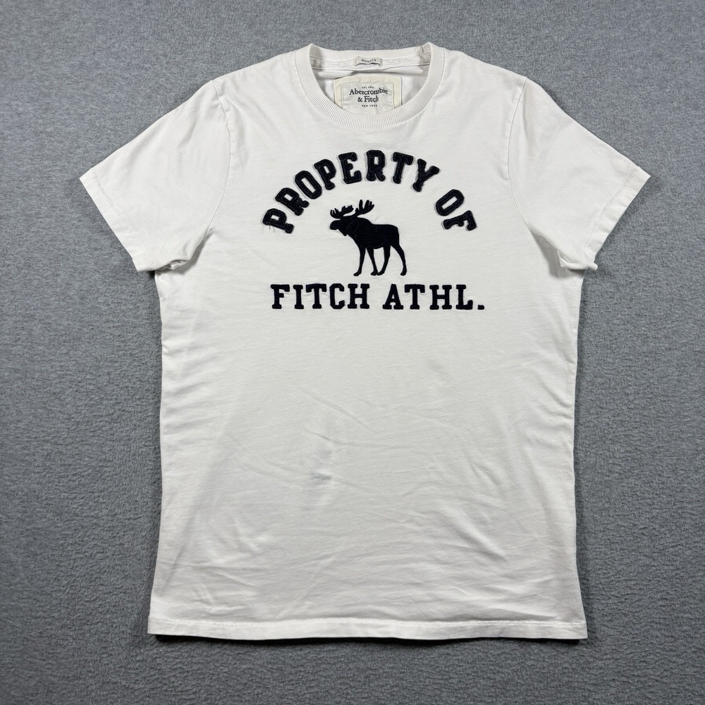 Vintage Y2K Abercrombie Fitch Applique Muscle T Shirt Mens L White Athletic Tee
